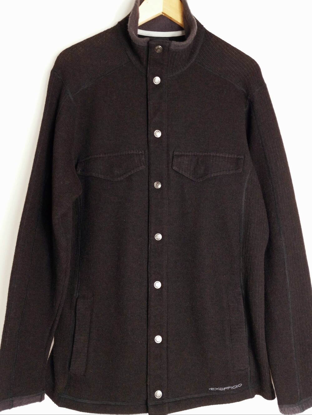 Vintage ExOfficio Men's Dark Brown Minimalist Utility Snap-Front Shirt Jacket